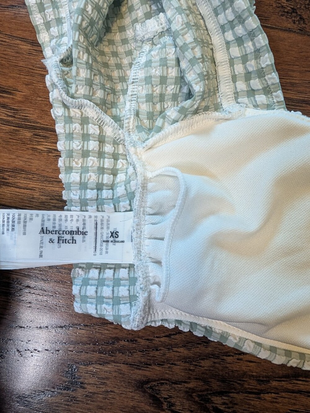 Abercrombie & Fitch Green Gingham Puff Sleeve Bikini Top Size XS - Picture 5 of 6